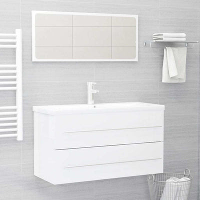 2 Piece Bathroom Furniture Set White Engineered Wood