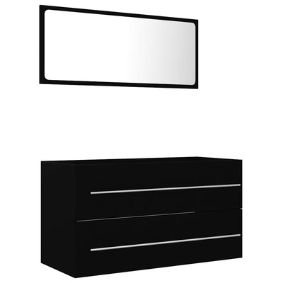 2 Piece Bathroom Furniture Set Black Engineered Wood