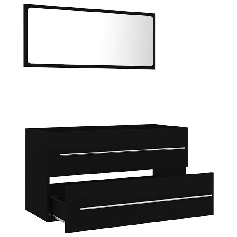 2 Piece Bathroom Furniture Set Black Engineered Wood