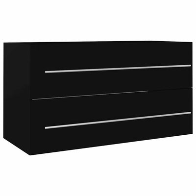 2 Piece Bathroom Furniture Set Black Engineered Wood