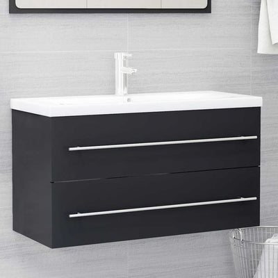 2 Piece Bathroom Furniture Set Grey Engineered Wood