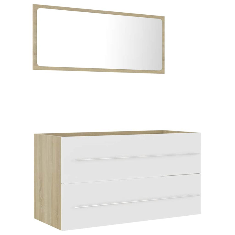 2 Piece Bathroom Furniture Set White and Sonoma Oak Engineered Wood