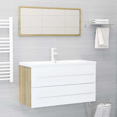 2 Piece Bathroom Furniture Set White and Sonoma Oak Engineered Wood