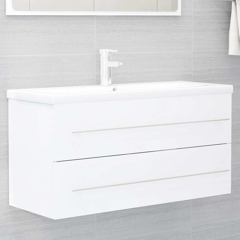 2 Piece Bathroom Furniture Set White Engineered Wood