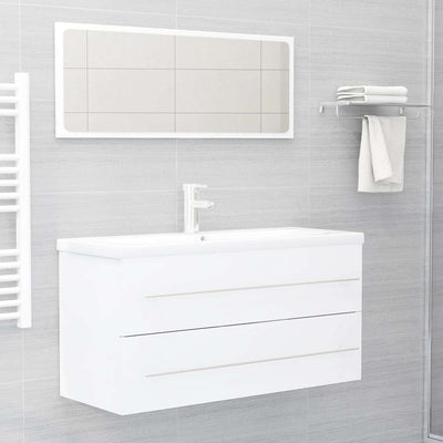 2 Piece Bathroom Furniture Set White Engineered Wood