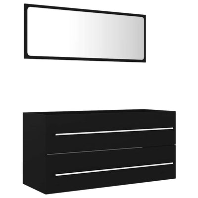 2 Piece Bathroom Furniture Set Black Engineered Wood