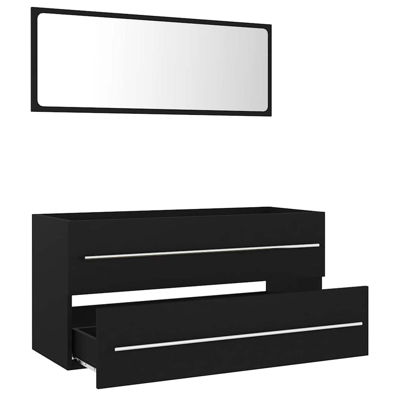 2 Piece Bathroom Furniture Set Black Engineered Wood