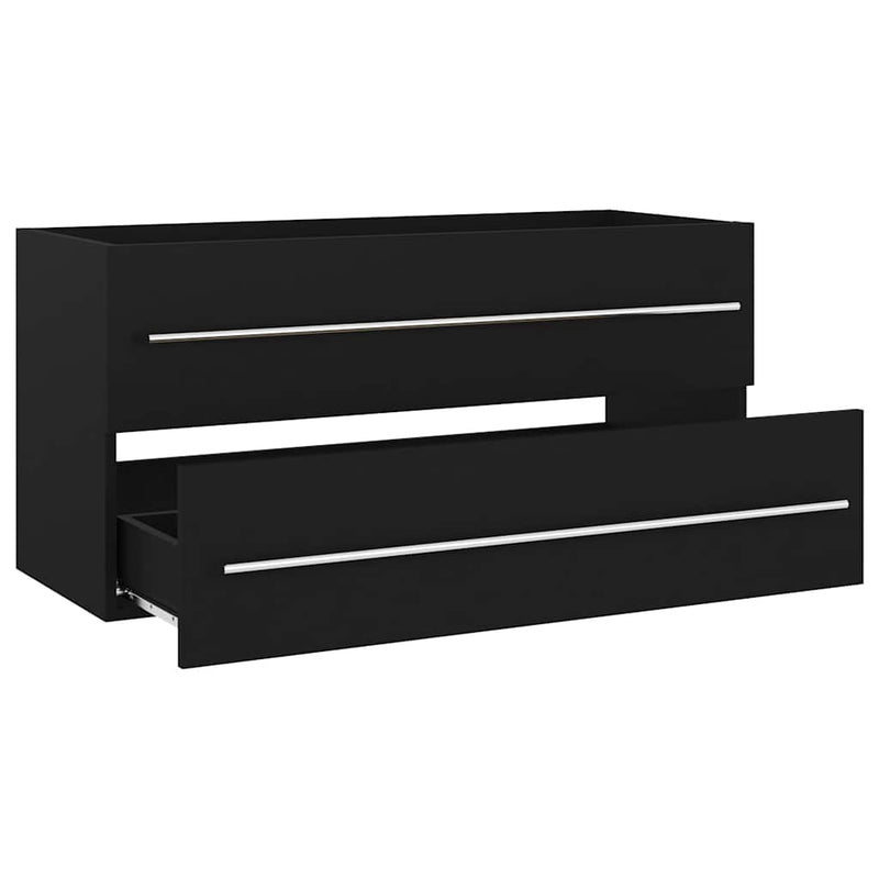 2 Piece Bathroom Furniture Set Black Engineered Wood