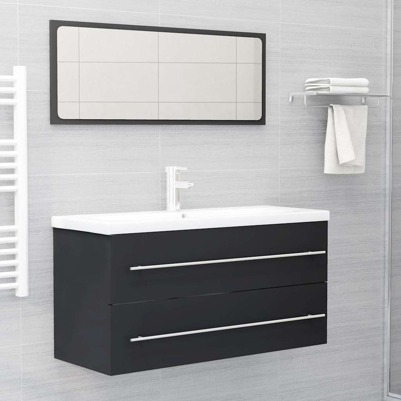 2 Piece Bathroom Furniture Set Grey Engineered Wood