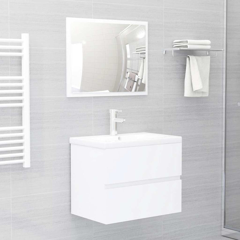 2 Piece Bathroom Furniture Set White Engineered Wood