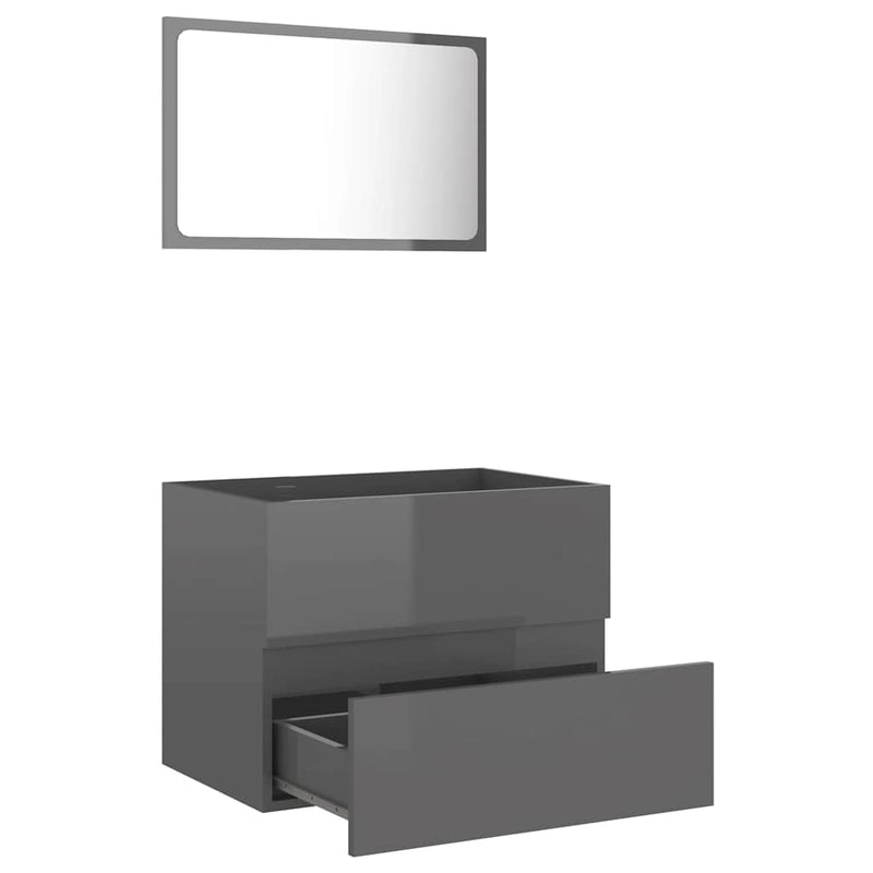 2 Piece Bathroom Furniture Set Grey Engineered Wood