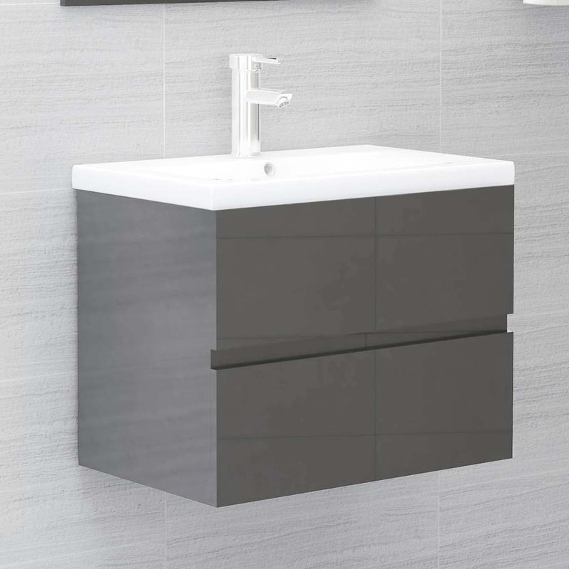 2 Piece Bathroom Furniture Set Grey Engineered Wood