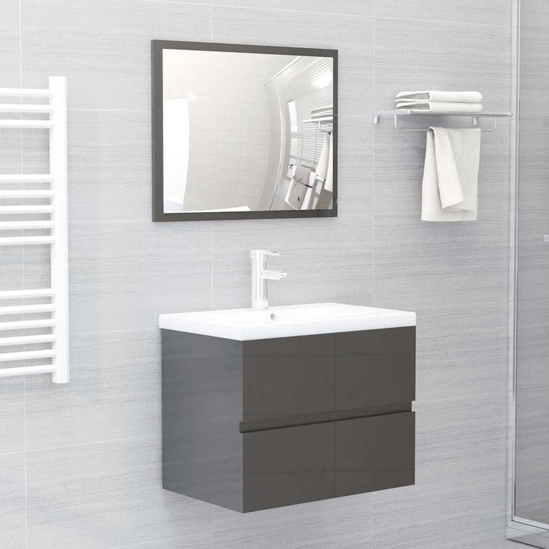 2 Piece Bathroom Furniture Set Grey Engineered Wood