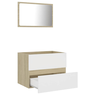 2 Piece Bathroom Furniture Set White and Sonoma Oak Engineered Wood