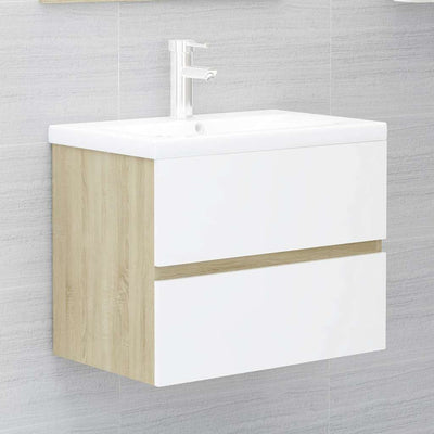 2 Piece Bathroom Furniture Set White and Sonoma Oak Engineered Wood