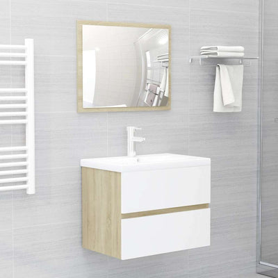 2 Piece Bathroom Furniture Set White and Sonoma Oak Engineered Wood