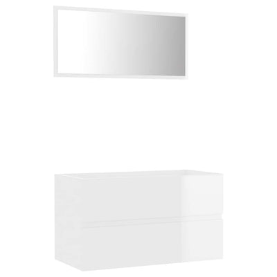 2 Piece Bathroom Furniture Set High Gloss White Engineered Wood