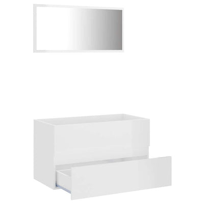 2 Piece Bathroom Furniture Set High Gloss White Engineered Wood