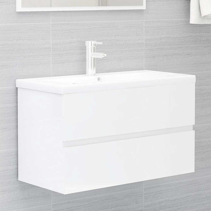 2 Piece Bathroom Furniture Set High Gloss White Engineered Wood