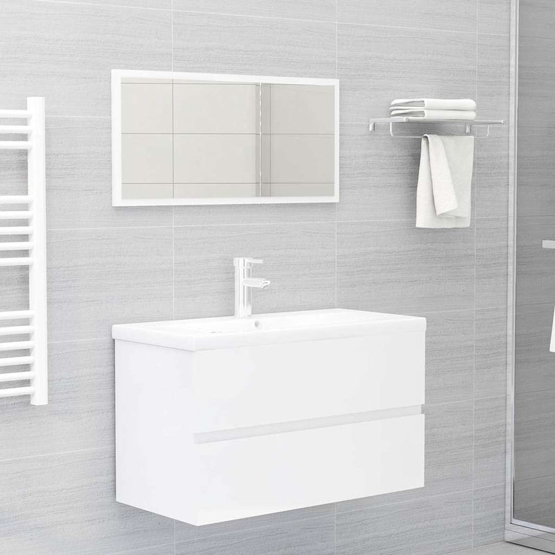 2 Piece Bathroom Furniture Set High Gloss White Engineered Wood