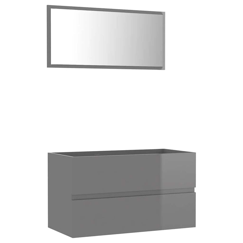 2 Piece Bathroom Furniture Set High Gloss Grey Engineered Wood