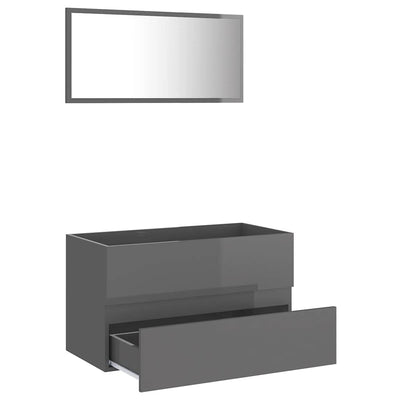 2 Piece Bathroom Furniture Set High Gloss Grey Engineered Wood