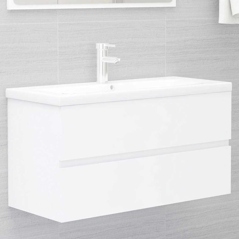 2 Piece Bathroom Furniture Set White Engineered Wood