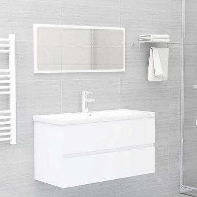 2 Piece Bathroom Furniture Set White Engineered Wood