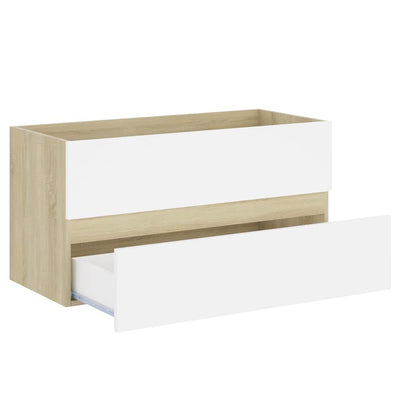 2 Piece Bathroom Furniture Set White and Sonoma Oak Engineered Wood