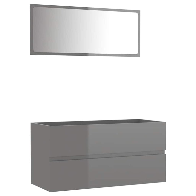 2 Piece Bathroom Furniture Set High Gloss Grey Engineered Wood