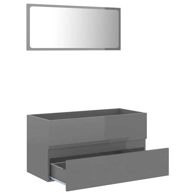 2 Piece Bathroom Furniture Set High Gloss Grey Engineered Wood