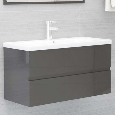 2 Piece Bathroom Furniture Set High Gloss Grey Engineered Wood