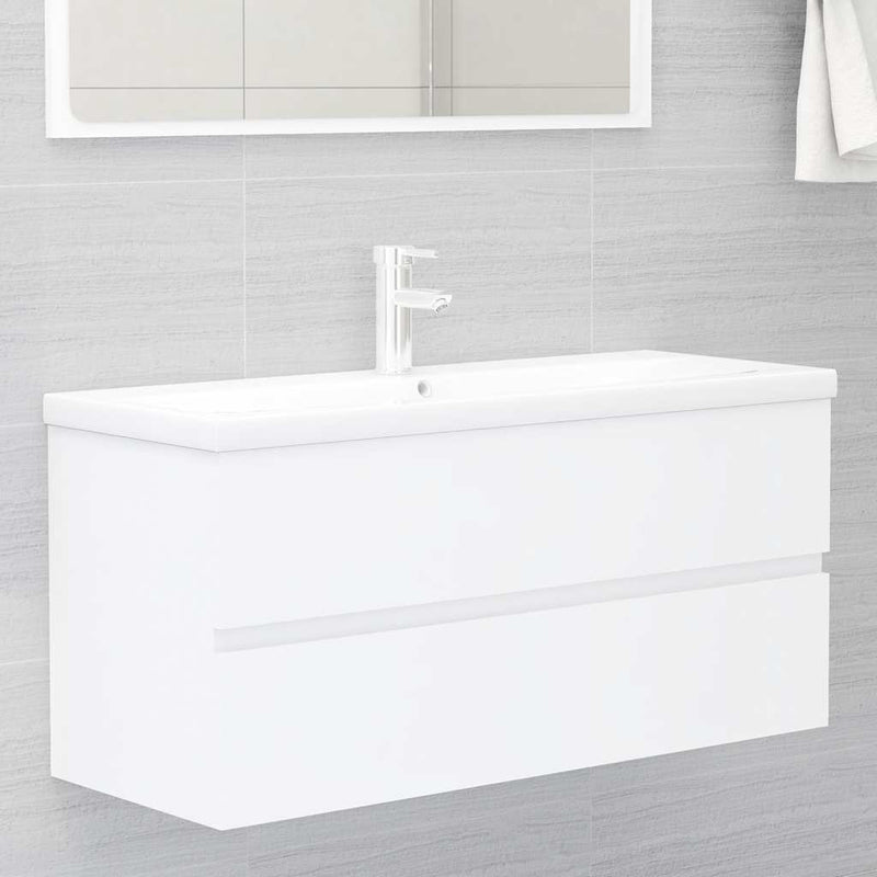 2 Piece Bathroom Furniture Set White Engineered Wood