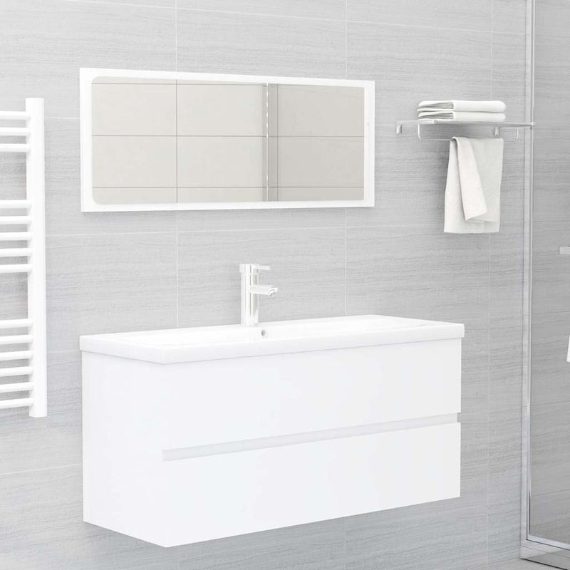 2 Piece Bathroom Furniture Set White Engineered Wood