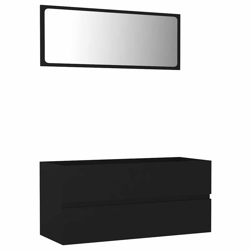 2 Piece Bathroom Furniture Set Black Engineered Wood