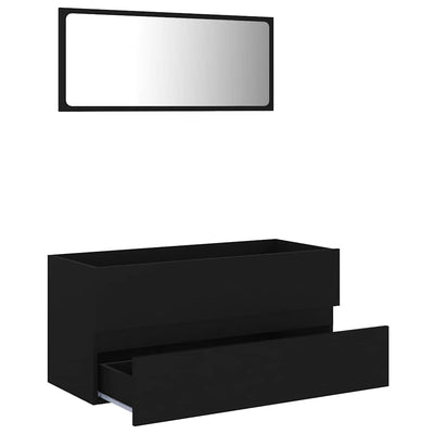 2 Piece Bathroom Furniture Set Black Engineered Wood