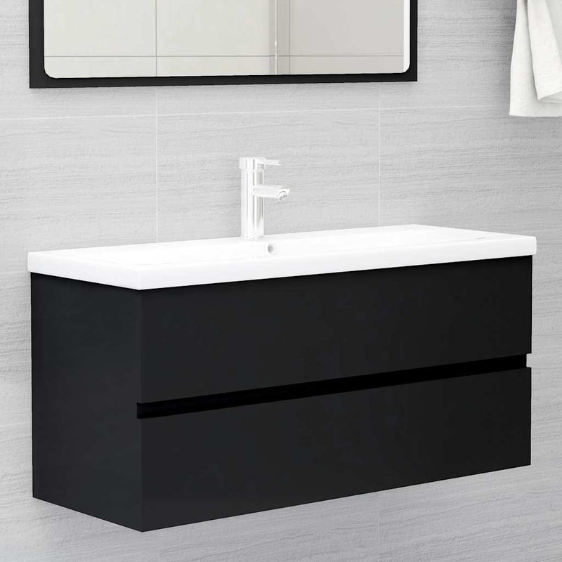 2 Piece Bathroom Furniture Set Black Engineered Wood