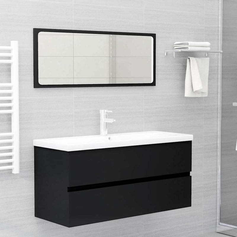 2 Piece Bathroom Furniture Set Black Engineered Wood