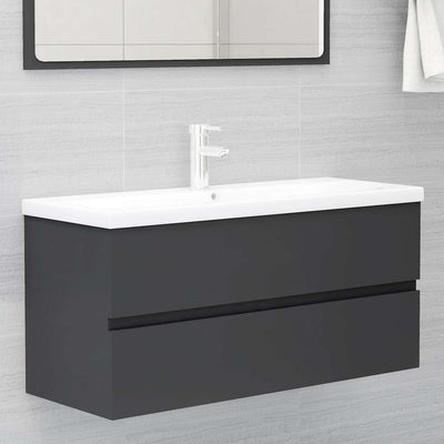 2 Piece Bathroom Furniture Set Grey Engineered Wood