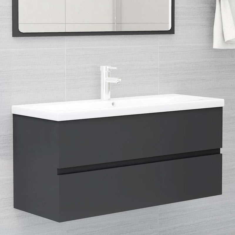 2 Piece Bathroom Furniture Set Grey Engineered Wood