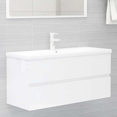 2 Piece Bathroom Furniture Set High Gloss White Engineered Wood