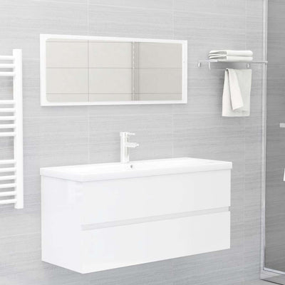 2 Piece Bathroom Furniture Set High Gloss White Engineered Wood