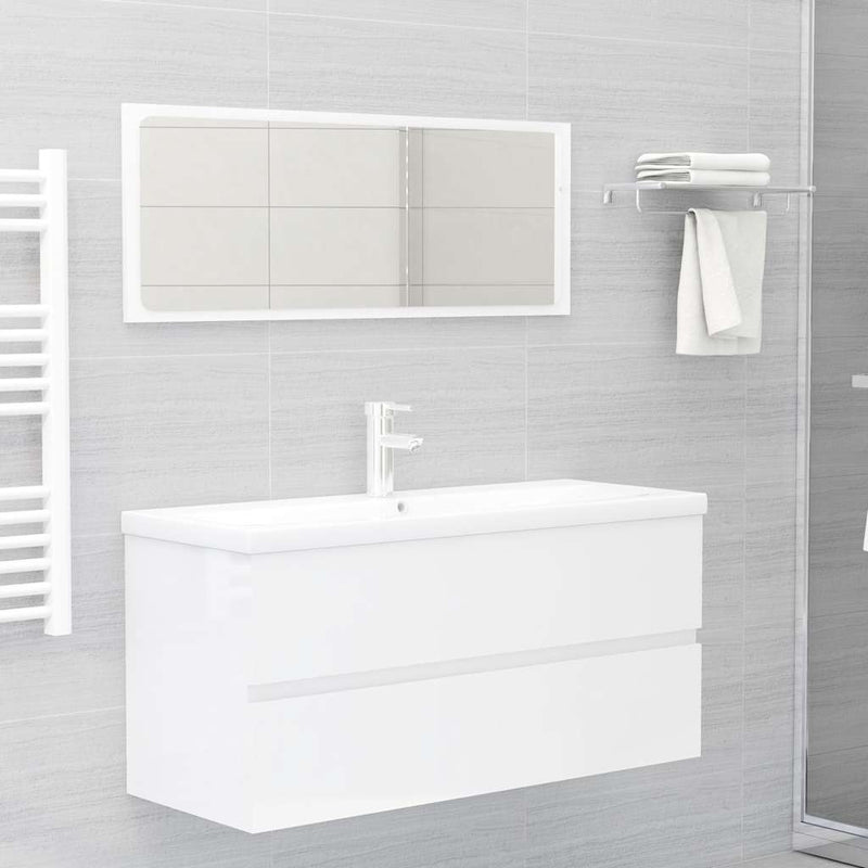 2 Piece Bathroom Furniture Set High Gloss White Engineered Wood