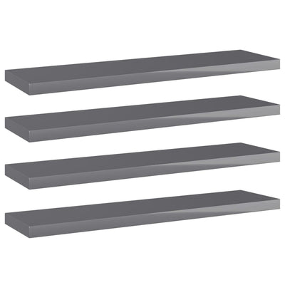 Bookshelf Boards 4 pcs High Gloss Grey 40x10x1.5 cm Engineered Wood