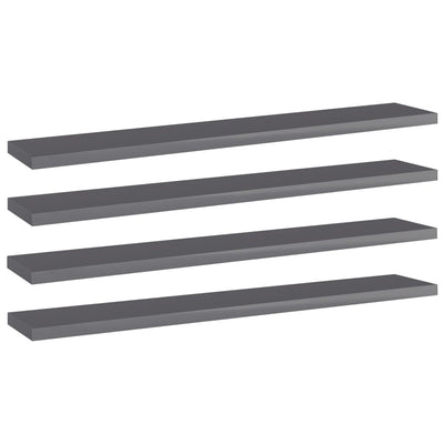 Bookshelf Boards 4 pcs High Gloss Grey 60x10x1.5 cm Engineered Wood