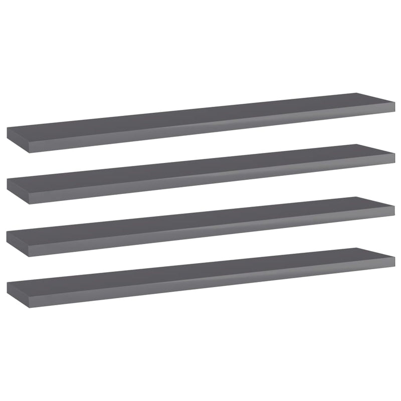 Bookshelf Boards 4 pcs High Gloss Grey 60x10x1.5 cm Engineered Wood