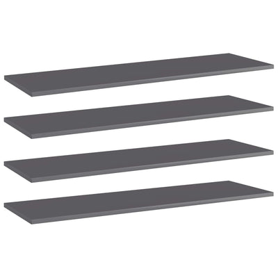 Bookshelf Boards 4 pcs High Gloss Grey 100x30x1.5 cm Engineered Wood