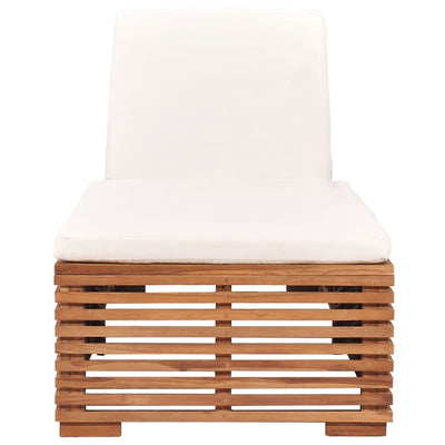 Sun Lounger with Cream Cushion Solid Teak Wood