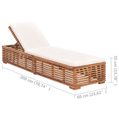 Sun Lounger with Cream Cushion Solid Teak Wood