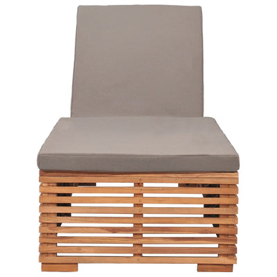 Sun Lounger with Dark Grey Cushion Solid Teak Wood